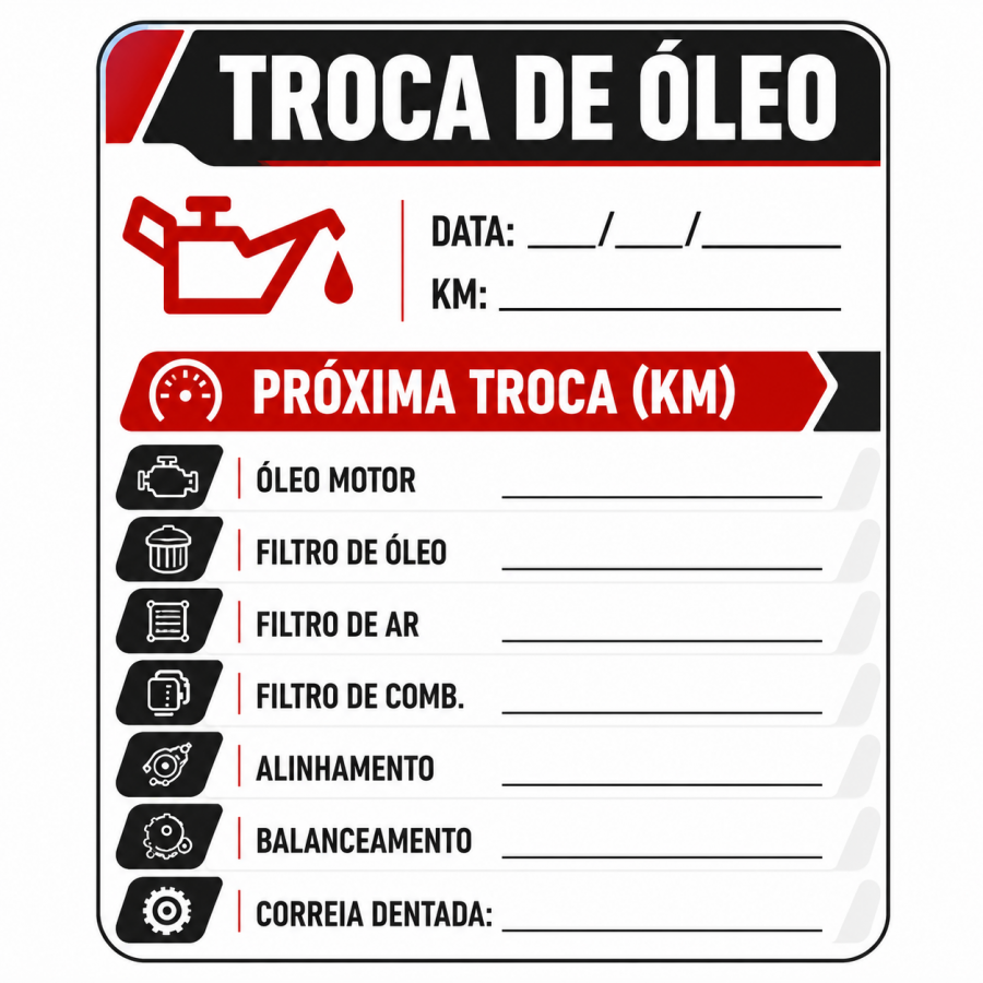 Adesivo Troca de Óleo - Formato 5x8 cm - Mínimo 500 peças